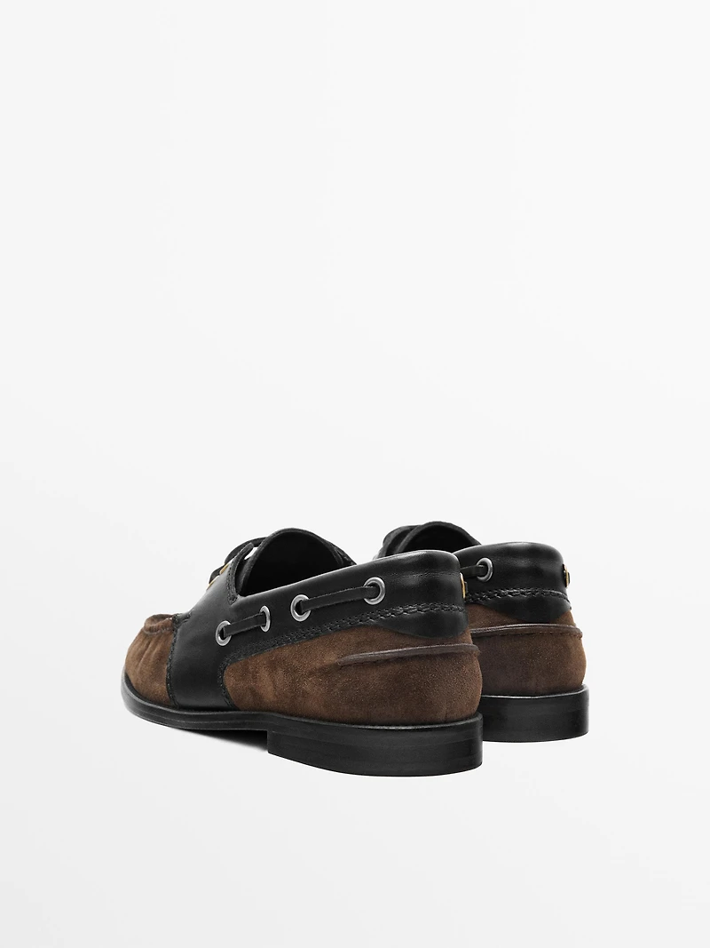 Contrast leather deck shoes