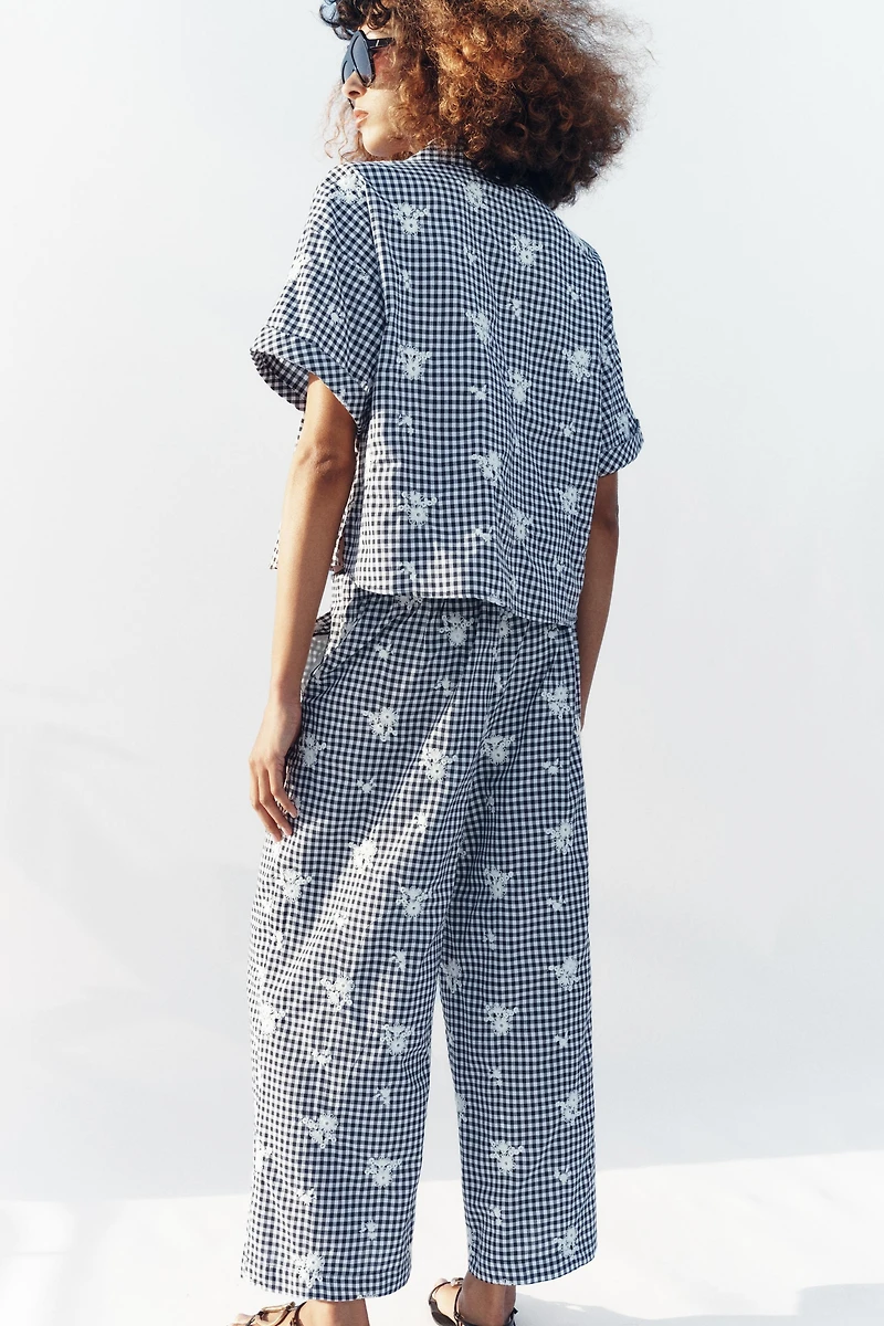EMBROIDERED PLAID CULOTTES