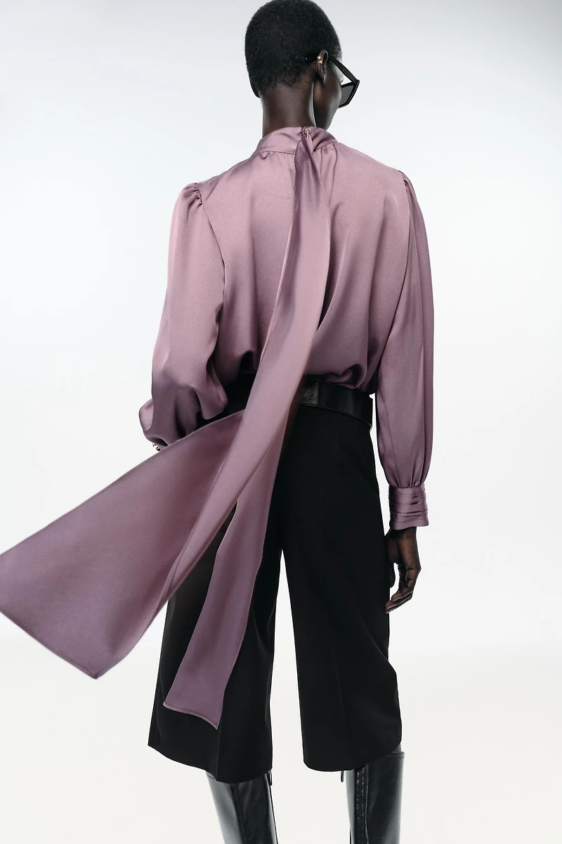 TIED SATIN EFFECT SHIRT