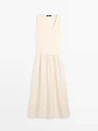 Cotton blend dress with contrast poplin