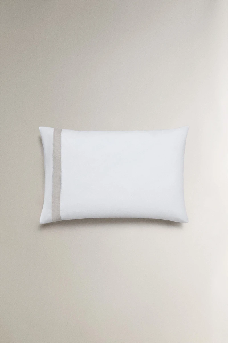 COTTON PILLOWCASE WITH LINEN BORDER