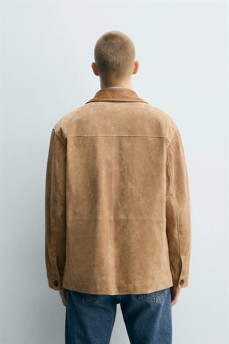 MATCHING COLLAR SUEDE LEATHER JACKET