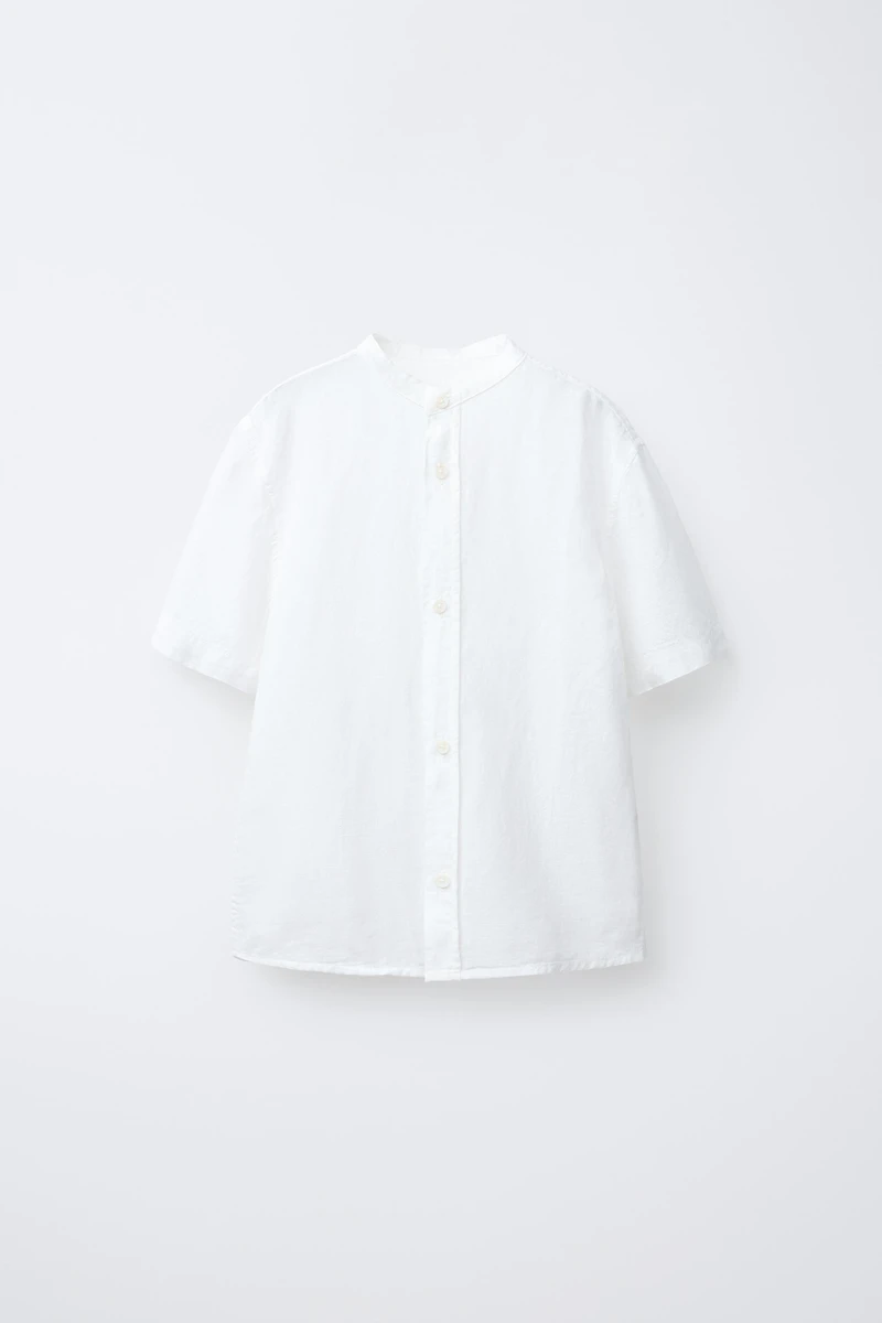 LINEN COTTON MANDARIN COLLAR SHIRT