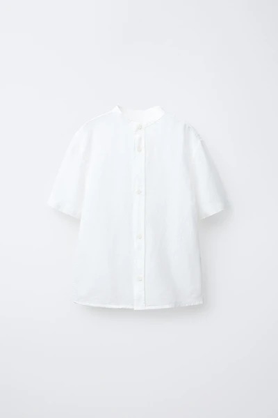 LINEN COTTON MANDARIN COLLAR SHIRT