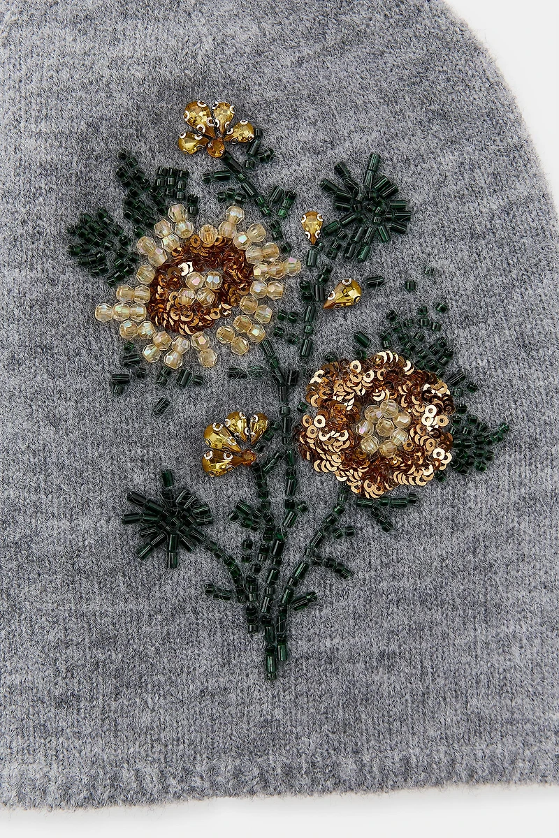 BONNET BEANIE BRODERIES FLEURS FANTAISIE