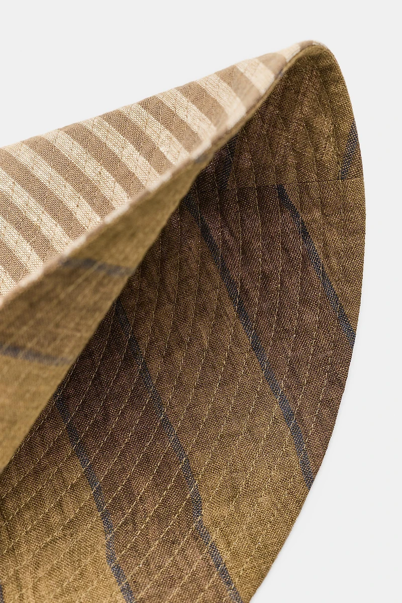 REVERSIBLE 100% LINEN STRIPED HAT