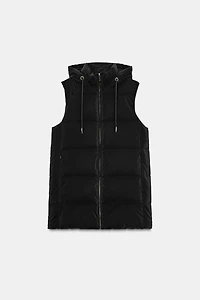 GILET LONG MATELASSÉ À CAPUCHE