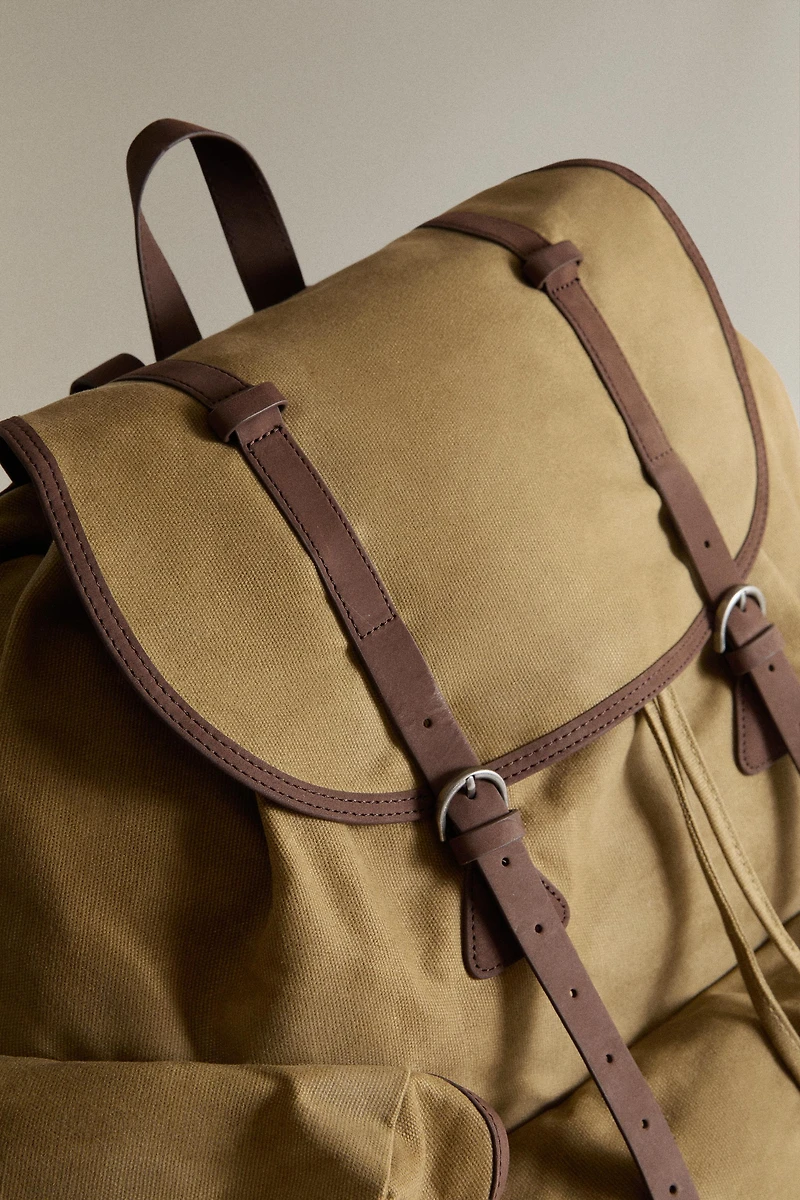COTTON AND LEATHER BACKPACK