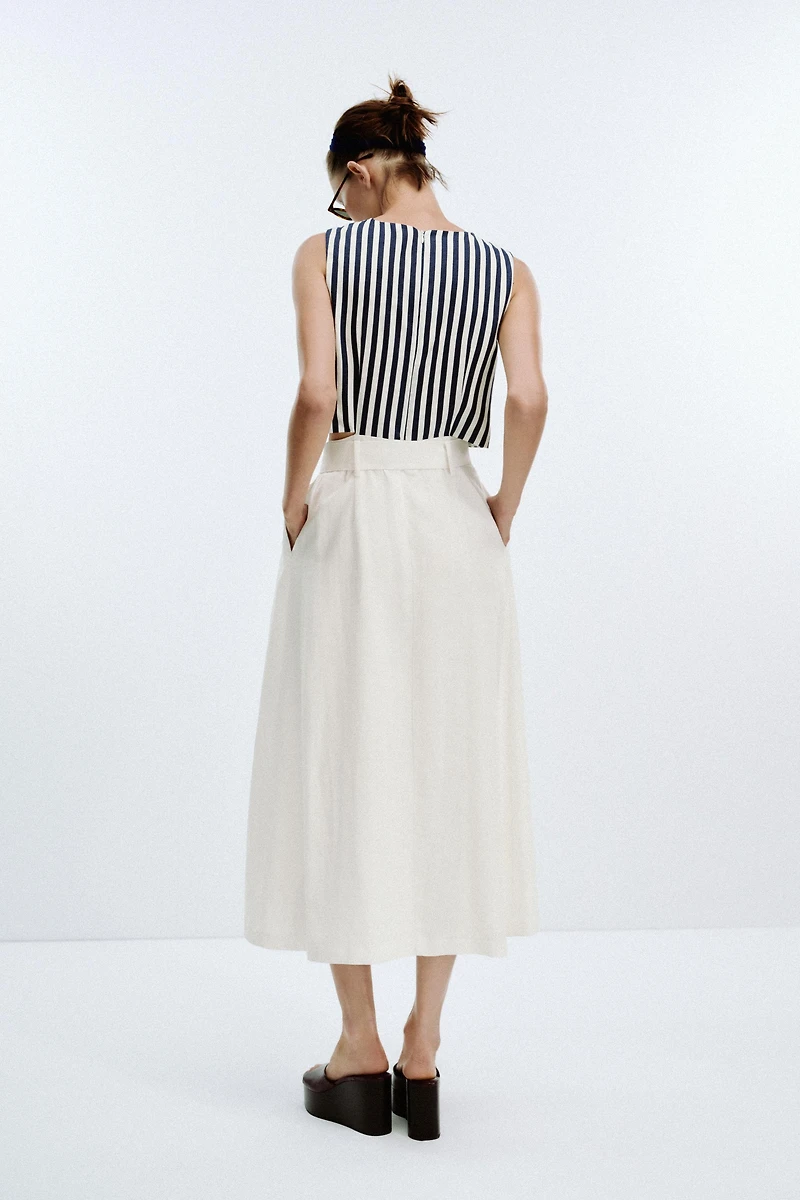 LINEN BELTED COMBINATION MAXI DRESS