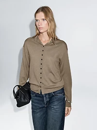 Knit cardigan with mock turtleneck