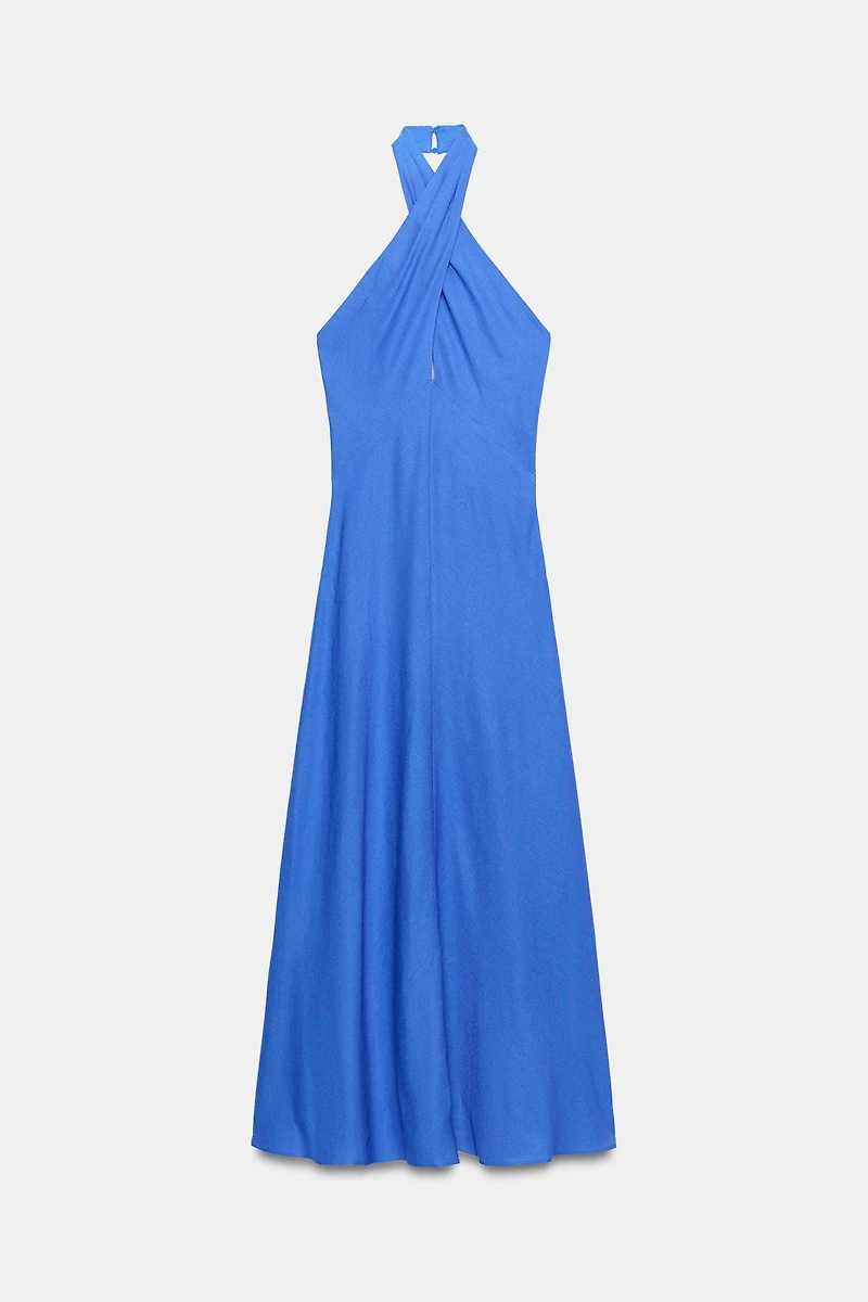LINEN HALTER MIDI DRESS