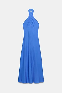 LINEN HALTER MIDI DRESS