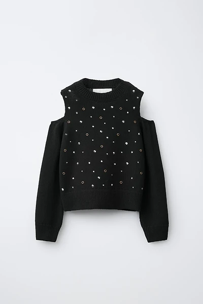 KNIT JUMPER WITH CUT-OUT AND RHINESTONES