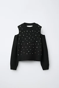KNIT JUMPER WITH CUT-OUT AND RHINESTONES
