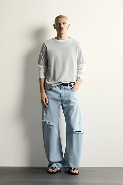 RIPPED BARREL FIT JEANS