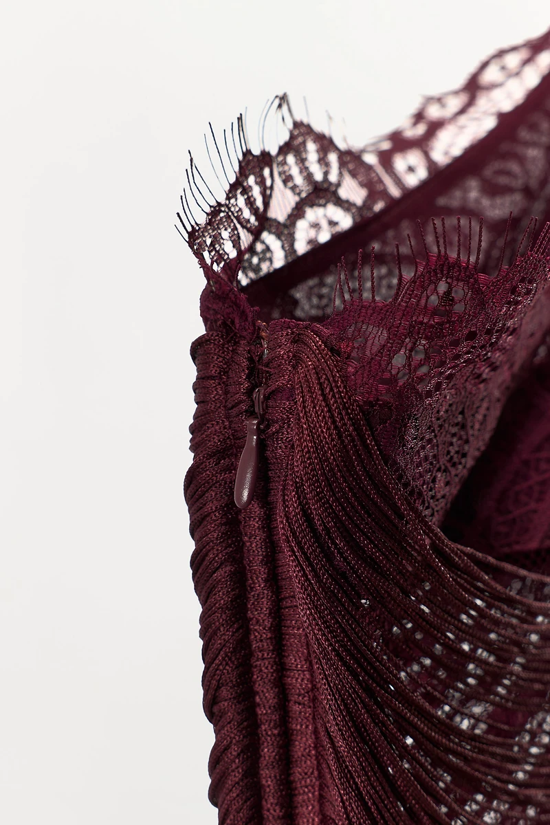 FRINGED LACE HALTER DRESS