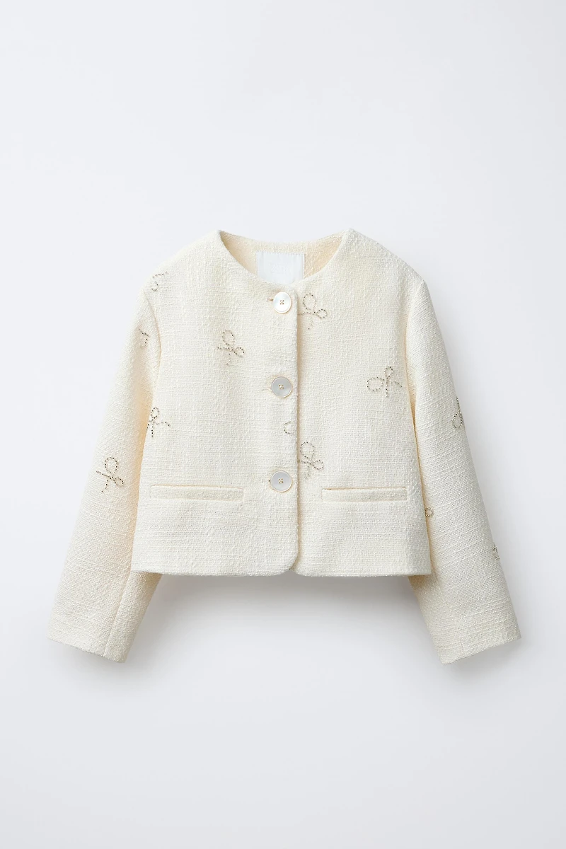 SHINY BOW TEXTURED JACKET