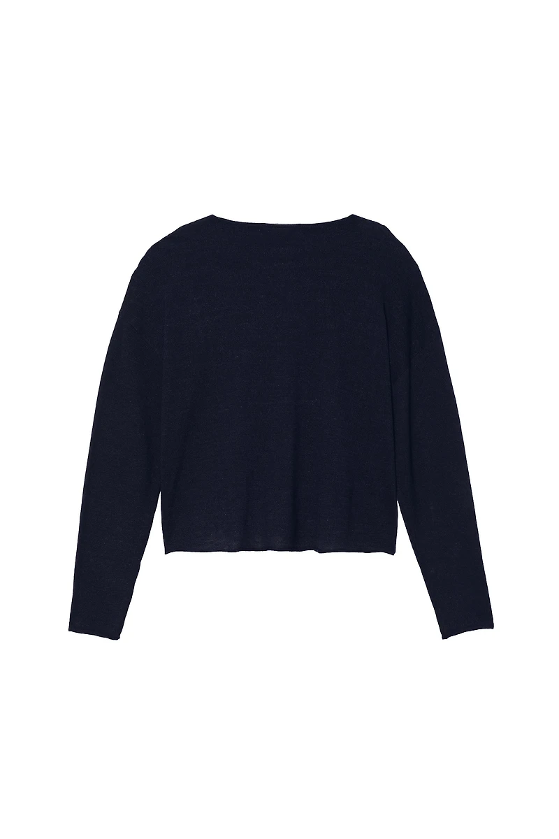 CROPPED FIT LINEN-WOOL BLEND SWEATER