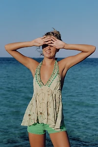 TOP HALTER IMPRIMÉ BRODÉ