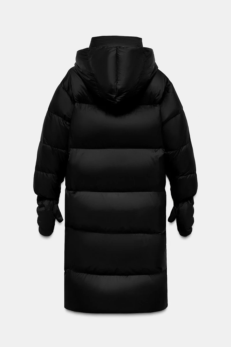 LONG FEATHER AND DOWN JACKET WITH HOODIE GLOVES WATER REPELLENT