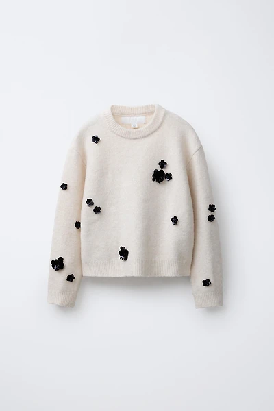 PULL EN MAILLE FLEURS PAILLETTES