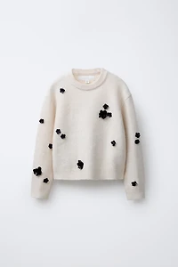 PULL EN MAILLE FLEURS PAILLETTES