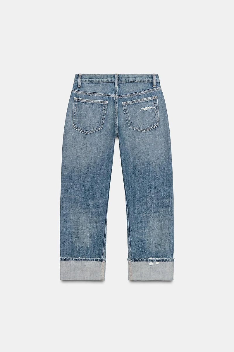 TRF MID-RISE RIPPED STRAIGHT JEANS