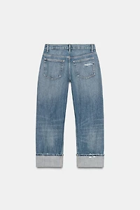 TRF MID-RISE RIPPED STRAIGHT JEANS