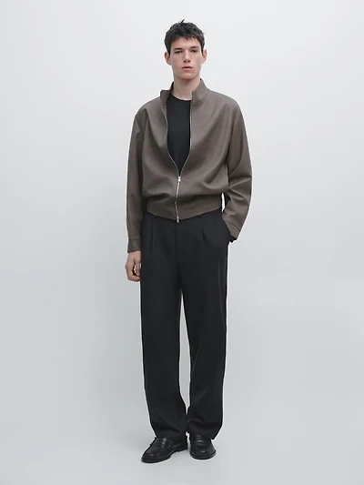 Relaxed fit wool blend trousers with darts