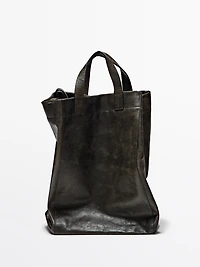Crackled nappa leather tote bag