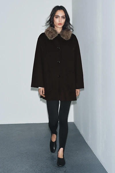 WOOL BLEND COAT WITH FAUX FUR COLLAR ZW COLLECTION