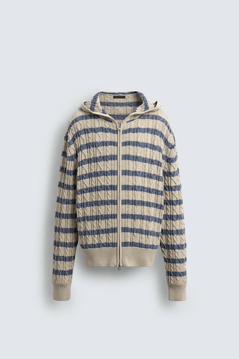 TEXTURED WOVEN HOODIE CARDIGAN