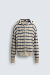TEXTURED WOVEN HOODIE CARDIGAN