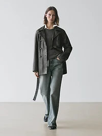 Nappa leather jacket with belt detail