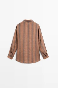 Chemise croisée à rayures 100 % lin