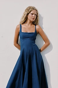 POPLIN GODET MIDI DRESS