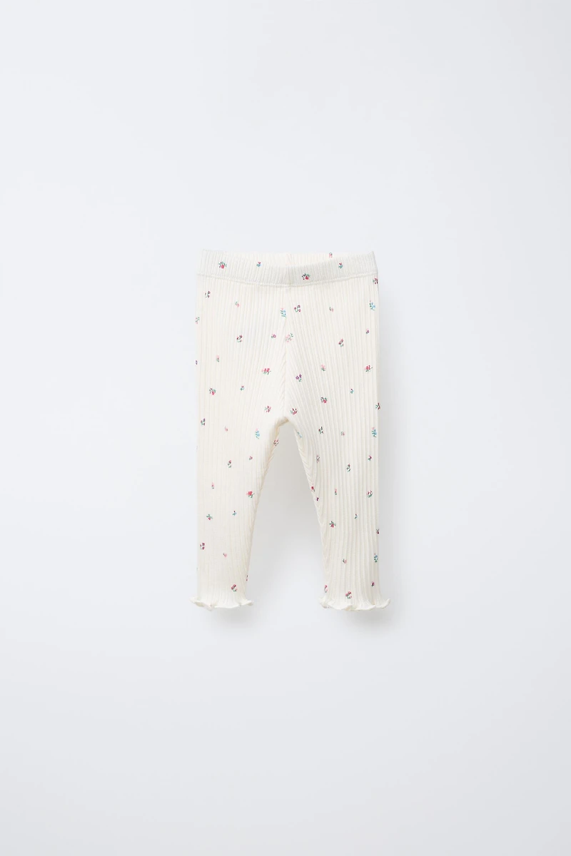 FLORAL RIBBED LEGGINGS