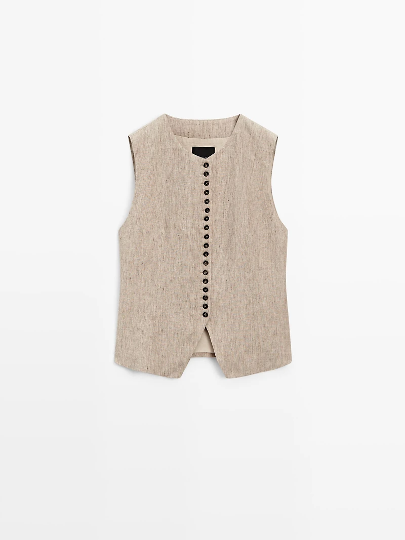 Linen melange waistcoat with buttons
