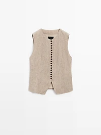 Linen melange waistcoat with buttons