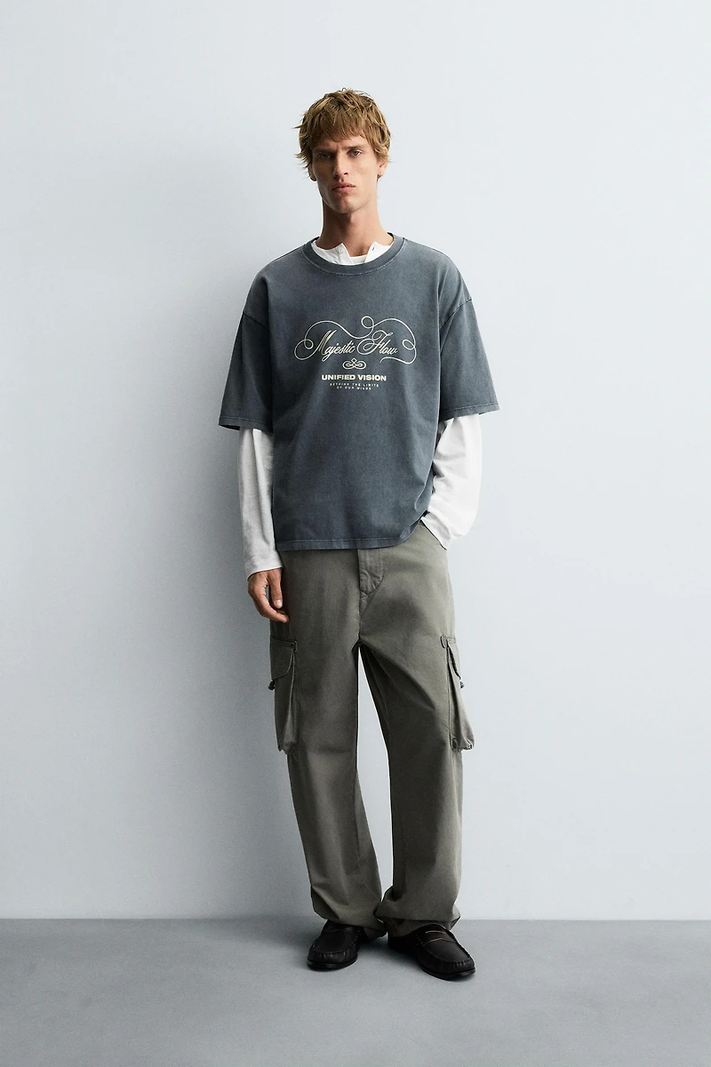 T-SHIRT DÉLAVÉ IMPRIMÉ TEXTES