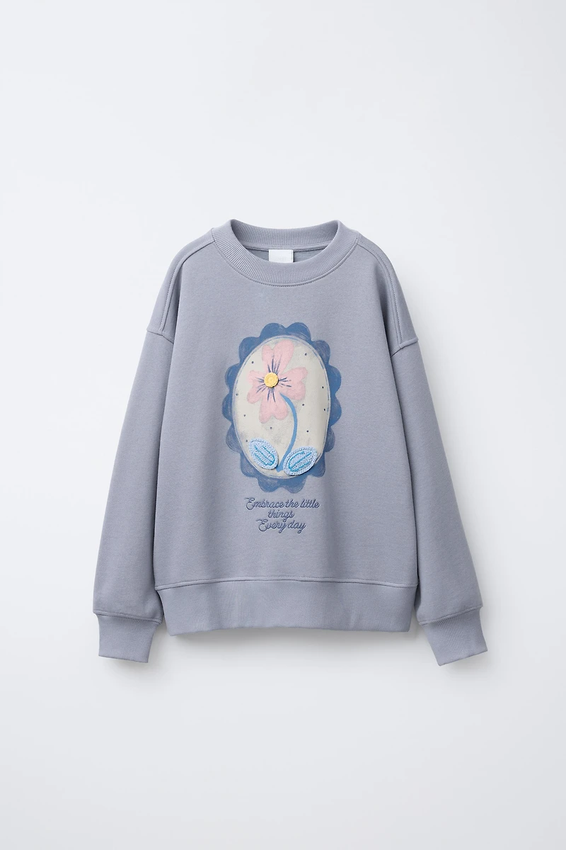 SWEAT IMPRIMÉ FLEURS ET DÉTAIL CROCHET