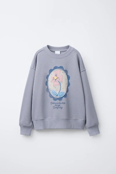 FLORAL PRINT SWEATSHIRT WITH CROCHET DETAIL