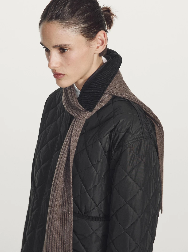Short lightweight water-repellent puffer jacket with corduroy detail