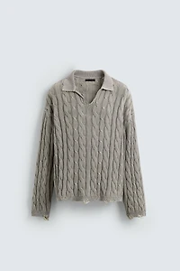 DISTRESSED BRAIDED TEXTURED POLO SHIRT