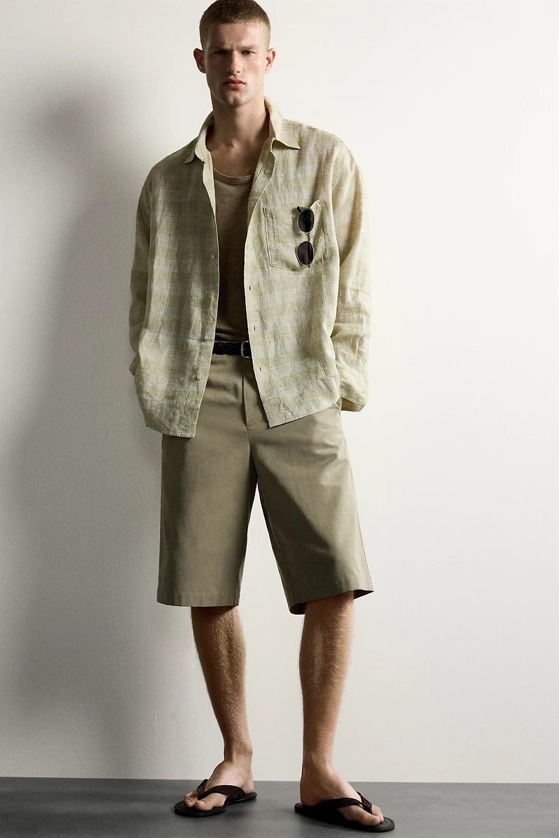 100% LINEN PLAID RELAXED FIT SHIRT