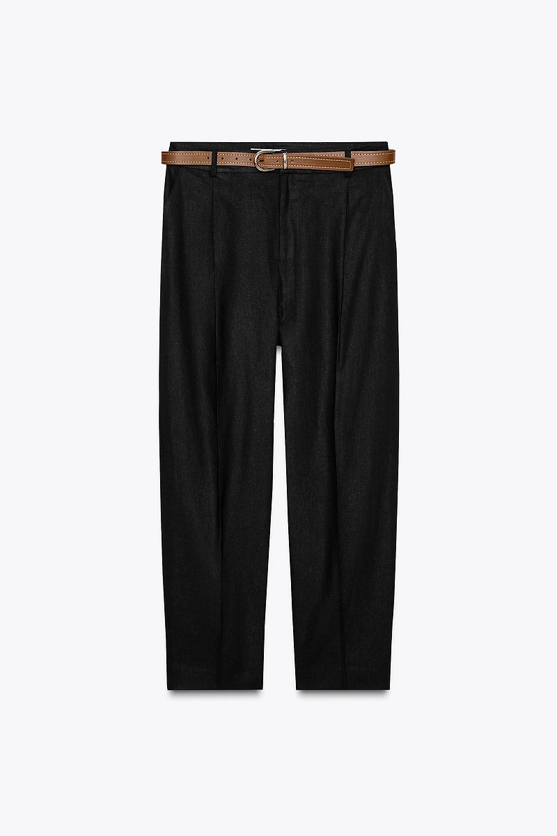 LINEN STRAIGHT LEG PANTS WITH BELT