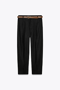 LINEN STRAIGHT LEG PANTS WITH BELT