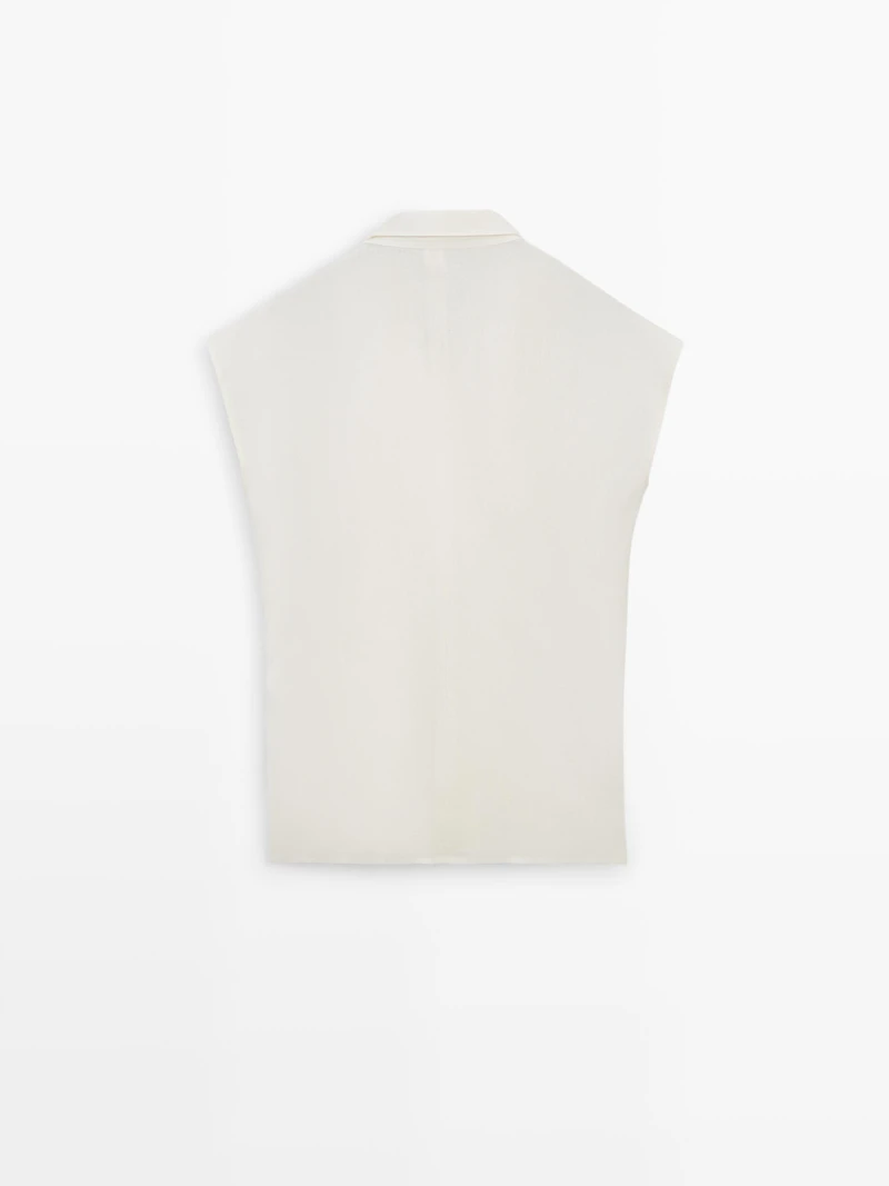 Gilet croisé en lin à revers