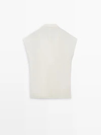 Gilet croisé en lin à revers