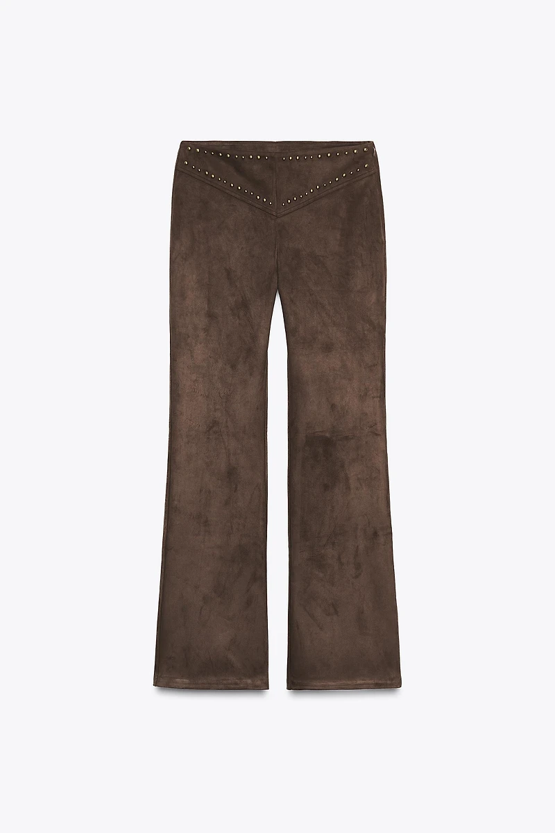 FAUX SUEDE STUDDED FLARE PANTS